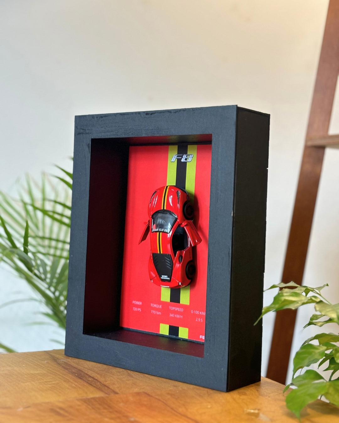 (Shadow Box) Ferrari F8 Framed (Red w/ Strips)- Wall Decor