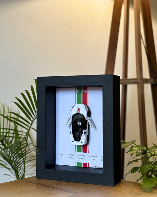 (Shadow Box) Ferrari F8 Framed (White w/ Italian strips) - Wall Decor