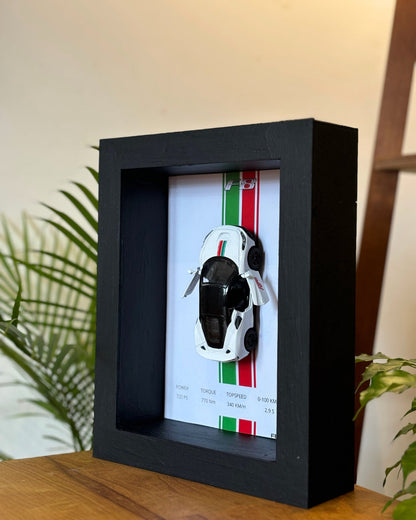 (Shadow Box) Ferrari F8 Framed (White w/ Italian strips) - Wall Decor