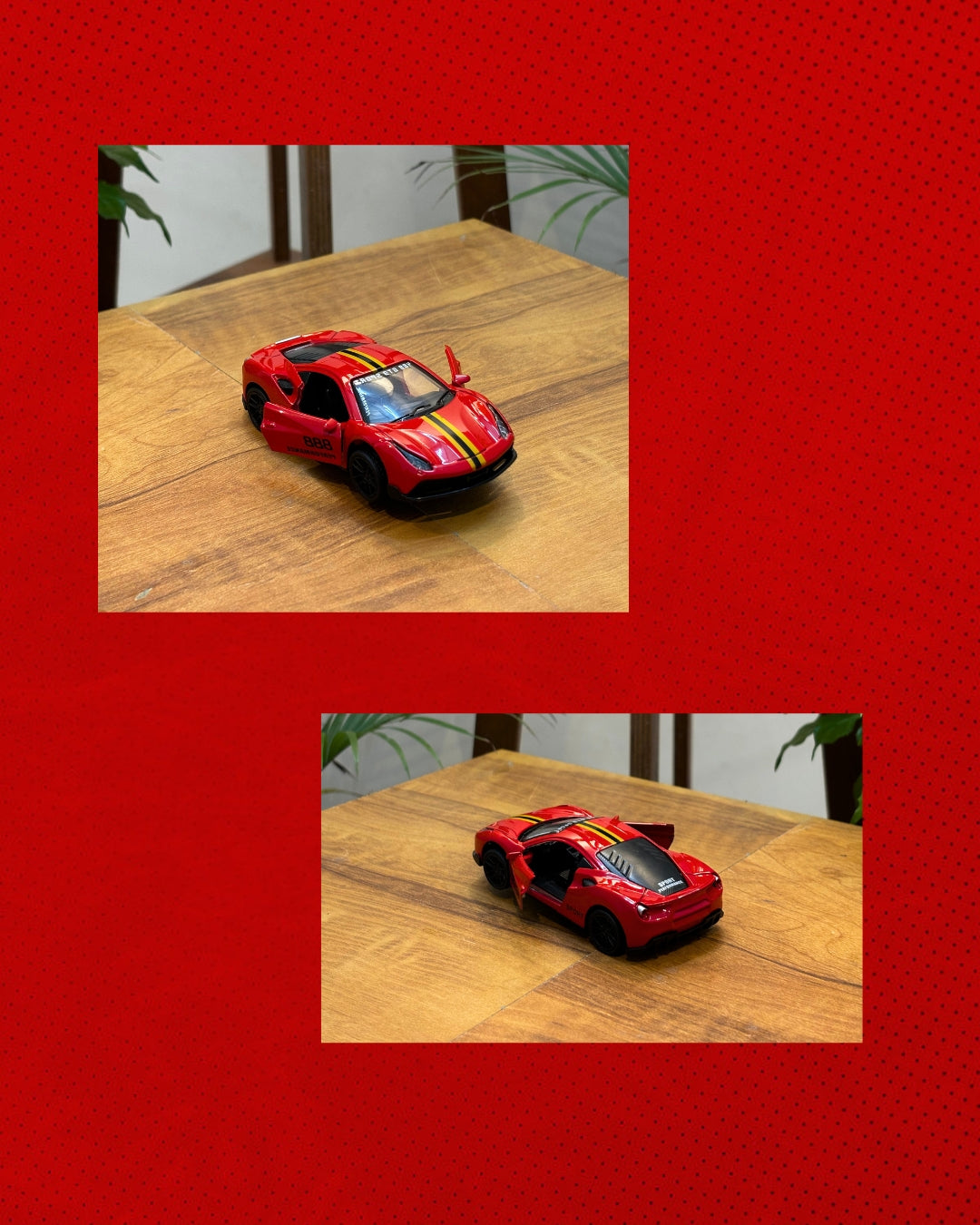 (Shadow Box) Ferrari F8 Framed (Red w/ Strips)- Wall Decor