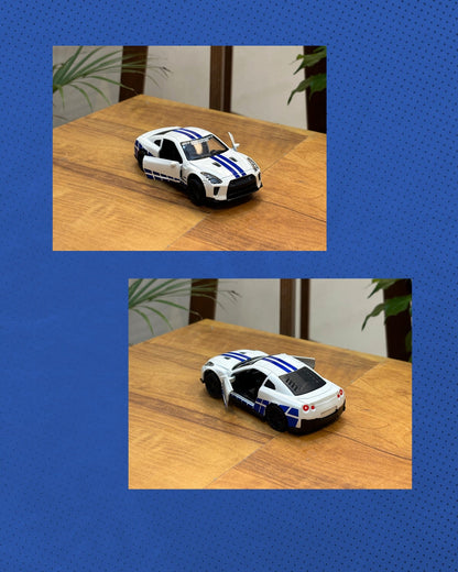 (Shadow Box) Nissan GTR  Framed (White w/ Blue strips) - Wall Decor
